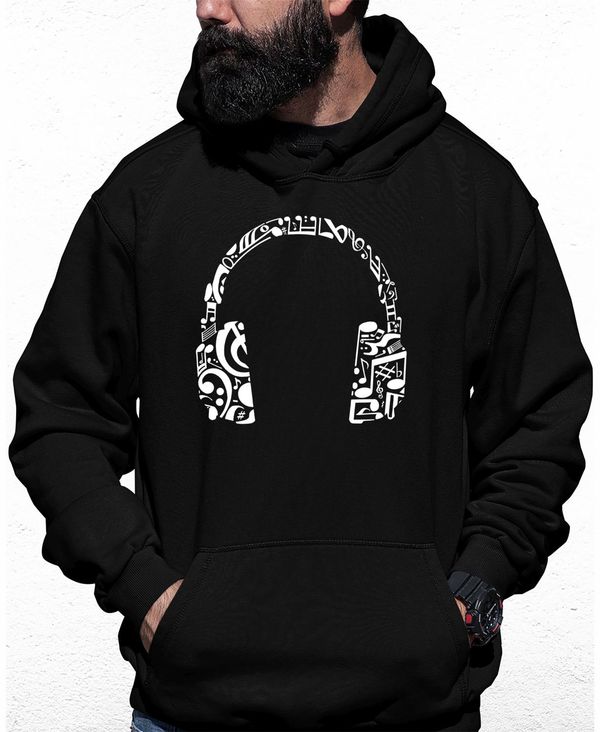 エルエーポップアート メンズ アウター パーカー・スウェット スウェット シャツ LA Pop Art Men's Music Note Headphones Word Art Hooded Sweatshirt Black ブラック