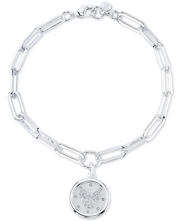 ディズニー レディース ブレスレット バングル アンクレット アクセサリー Mickey Mouse Crystal Coin Link Bracelet In Fine Silver Plate Brass Silver Sobolewscy Pl
