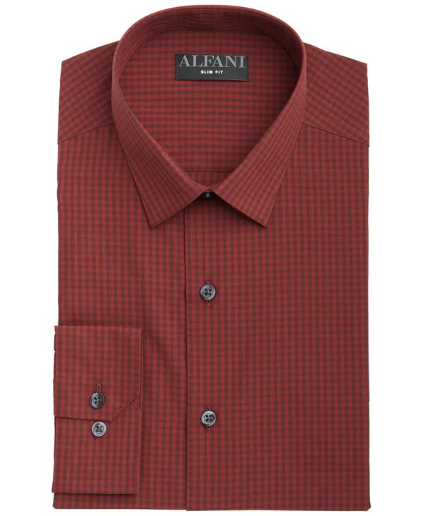 アルファニ メンズ シャツ トップス Men S Slim Fit Gingham Check Dress Shirt Burgundy Red Ael Global