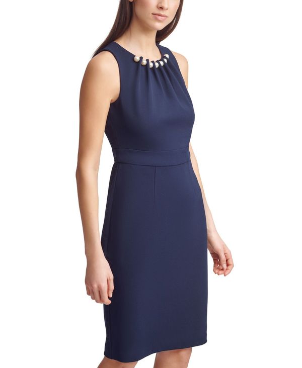 ジェシカハワード レディース ワンピース トップス Faux Pearl Neck Sheath Dress Navy Blue Butlerchimneys Com