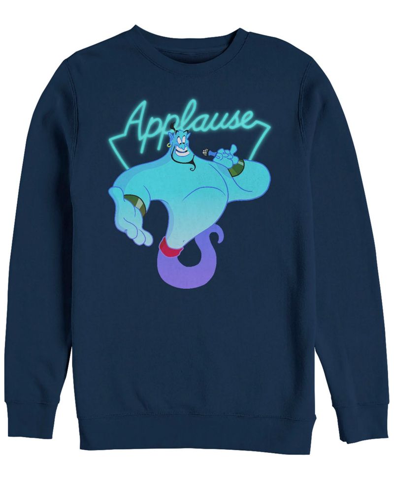 手数料安い ディズニー メンズ パーカー スウェット アウター Men S Aladdin Genie Applause Neon Light Crewneck Fleece Navy 残りわずか Timesofbahrain Com