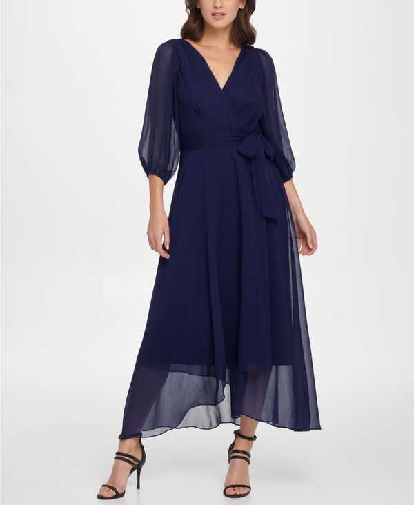 ダナ キャラン ニューヨーク レディース ワンピース トップス Balloon Sleeve V Neck Wrap Dress Navy Sittingseat Com