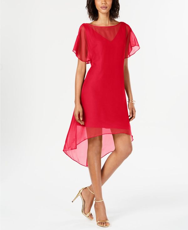 アドリアナ パペル レディース ワンピース トップス Chiffon Overlay A Line Dress Chili Pepper Red Andapt Com