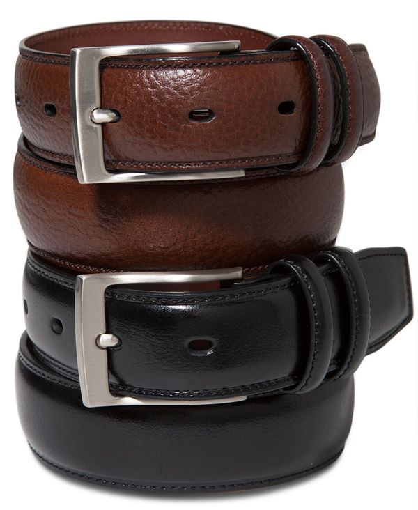 ペリーエリス メンズ アクセサリー ベルト レザー Perry Ellis Portfolio Men's Leather Belt Chocolate チョコレート｜ReVida 店