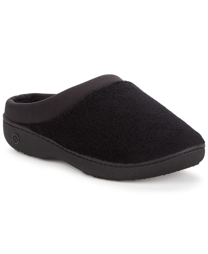 アイソトナー レディース シューズ サンダル パイル サテン Isotoner Signature Microterry Pillowstep Slippers with Satin Trim Black ブラック|ReVida 店