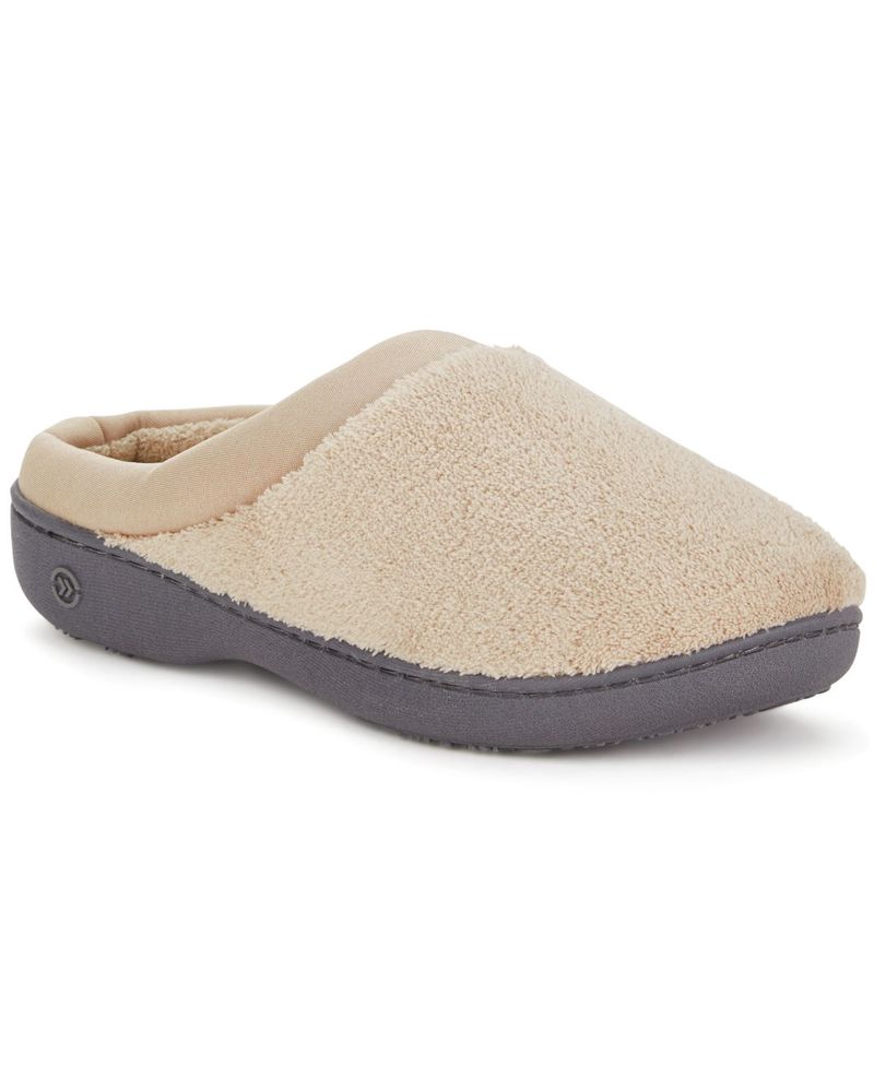 アイソトナー レディース シューズ サンダル パイル サテン Isotoner Signature Microterry Pillowstep Slippers with Satin Trim Stone ストーン|ReVida 店