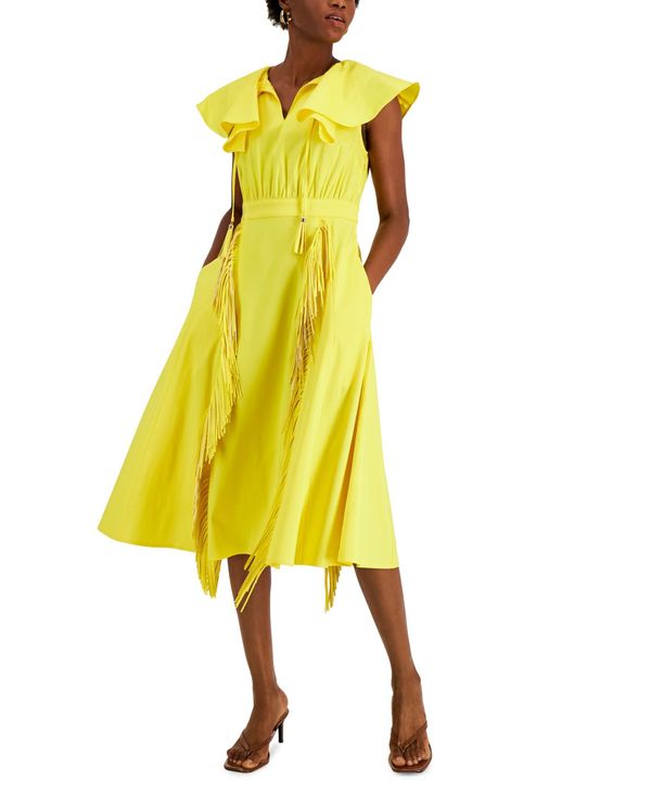 アイエヌシーインターナショナルコンセプト レディース ワンピース トップス Fringe Trim Midi Dress Vibrant Yellow Alittlepeaceofmind Co Uk