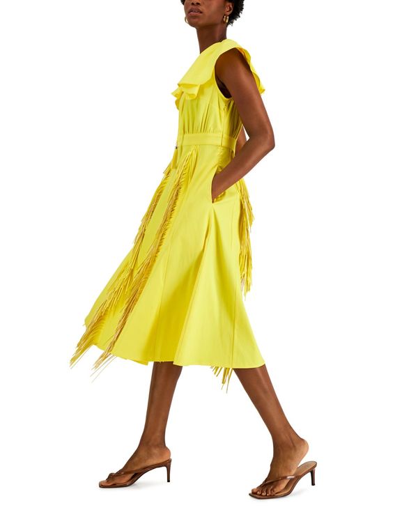 アイエヌシーインターナショナルコンセプト レディース ワンピース トップス Fringe Trim Midi Dress Vibrant Yellow Alittlepeaceofmind Co Uk