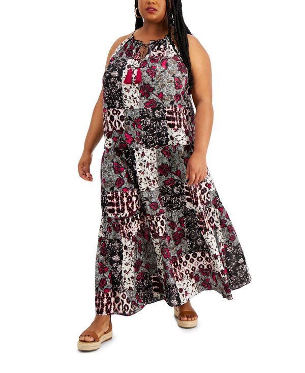 アイエヌシーインターナショナルコンセプト レディース ワンピース トップス Plus Size Printed Maxi Dress Nomad Patch Aqua Box Es