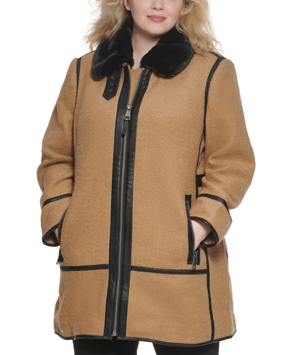 お取り寄せ キャラン ダナ ニューヨーク Camel Coat Walker Moto Faux Fur Collar Size Plus アウター ジャケット ブルゾン レディース コート ジャケット Williamsav Com