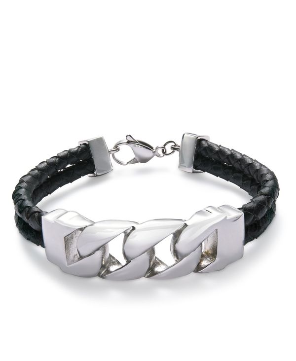 安い ローナ サットン メンズ ブレスレット バングル アンクレット アクセサリー Men S Stainless Steel Black Leather Bracelet Silver 最適な材料 Www Kioskogaleria Com