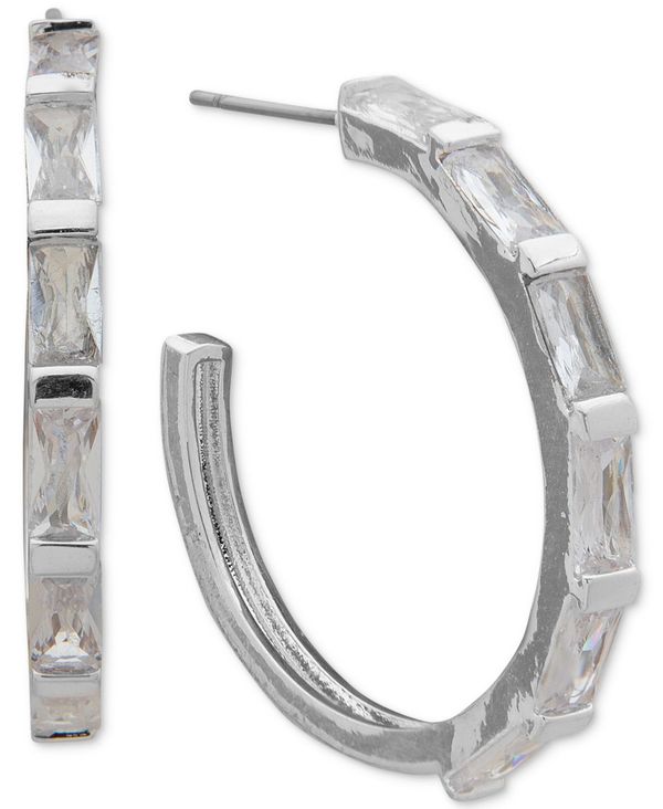 アンクライン レディース ピアス イヤリング アクセサリー Silver Tone Baguette Medium Hoop Earrings 1 16 Crystal Ice Org Br