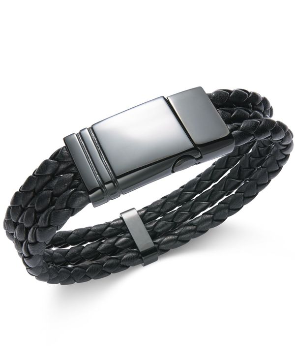 代引不可 ローナ サットン メンズ ブレスレット バングル アンクレット アクセサリー Men S Black Stainless Steel Triple Row Braided Leather Bracelet Black Revida 店 超人気 Itez In