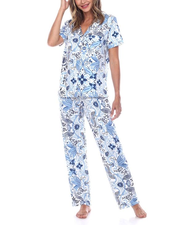 ホワイトマーク レディース ボトムス カジュアルパンツ パンツ White Mark Women's Short Sleeve Pants Tropical Pajama Set 2-Piece White Blue ホワイト｜ReVida 店
