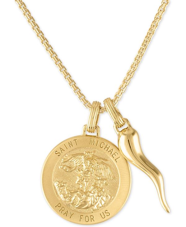 エスクァイア メンズ アクセサリー ネックレス・チョーカー・ペンダントトップ レース Esquire Men's Jewelry St. Michael Medallion & Horn 24 Pendant Necklace in 14k Gold-Plated Sterling Gold Over Silver ゴールド