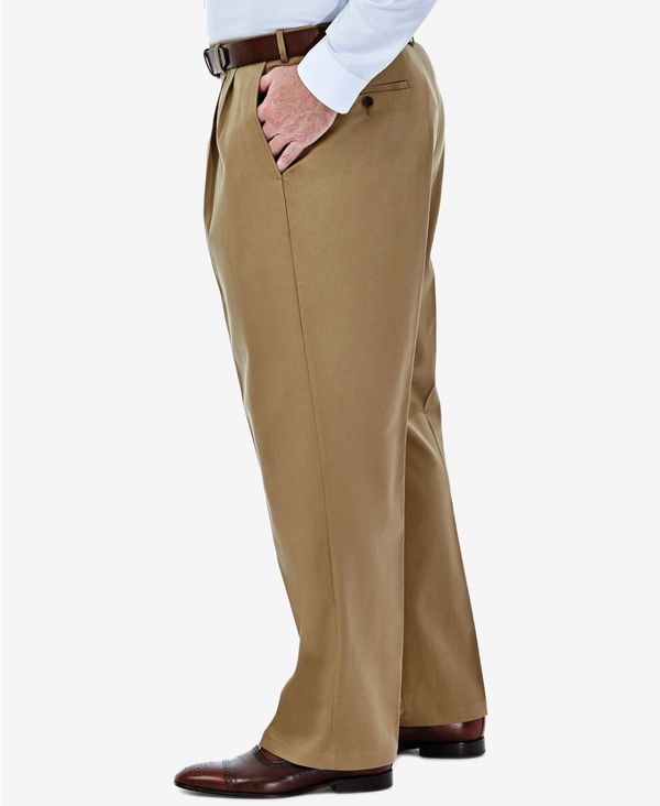 ハガー メンズ カジュアルパンツ ボトムス Men S Big Tall Premium No Iron Khaki Classic Fit Pleated Hidden Expandable Waistband Pants Brown Khaki Liceochiloe Cl