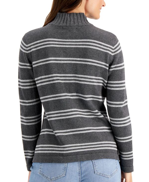 ケレンスコット レディース ニット セーター アウター Donna Cotton Striped Quarter Zip Sweater Charcoal Heather Liceochiloe Cl