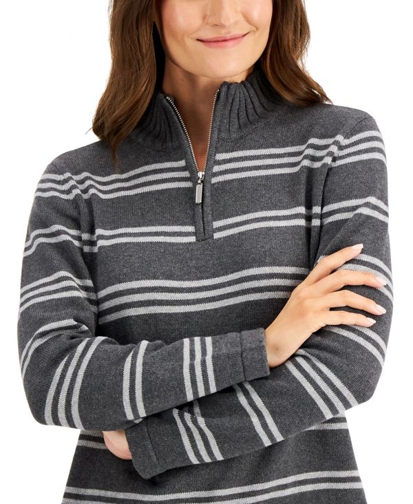 ケレンスコット レディース ニット セーター アウター Donna Cotton Striped Quarter Zip Sweater Charcoal Heather Liceochiloe Cl