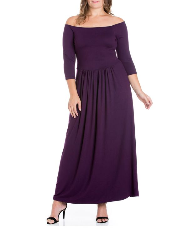 レディースファッション ワンピース 高級ブランド Off Size Plus Women S トップス ワンピース レディース 24セブンコンフォート Shoulder Purple Dress Maxi