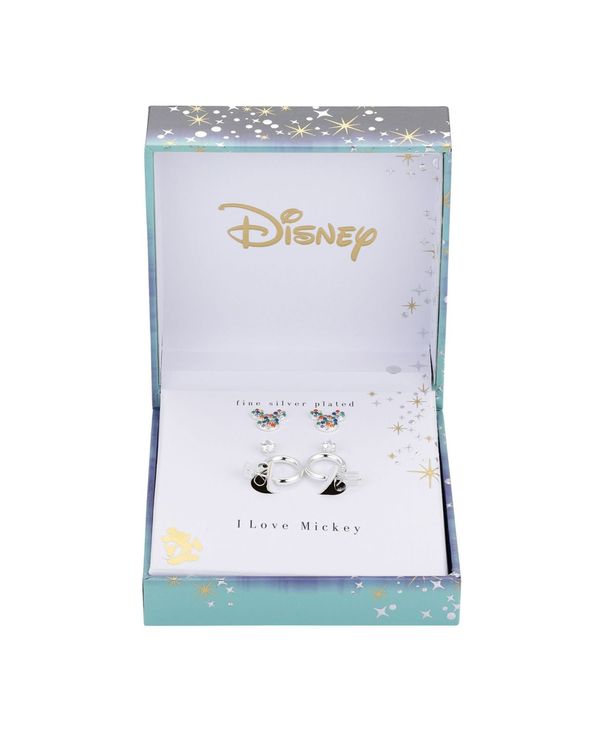 ディズニー レディース ピアス イヤリング アクセサリー Silver Plated Multi Color Crystal Mickey Mouse Hoop Earring Set Silver Lojascarrossel Com Br