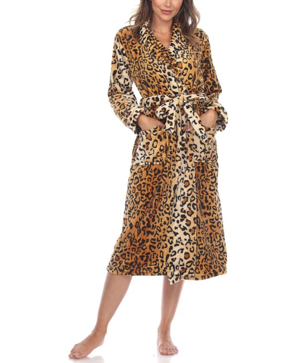 ホワイトマーク レディース アンダーウェア ナイトウェア プラスサイズ White Mark Plus Size Cozy Loungewear Belted Robe Brown Leopard ブラウン|ReVida 店