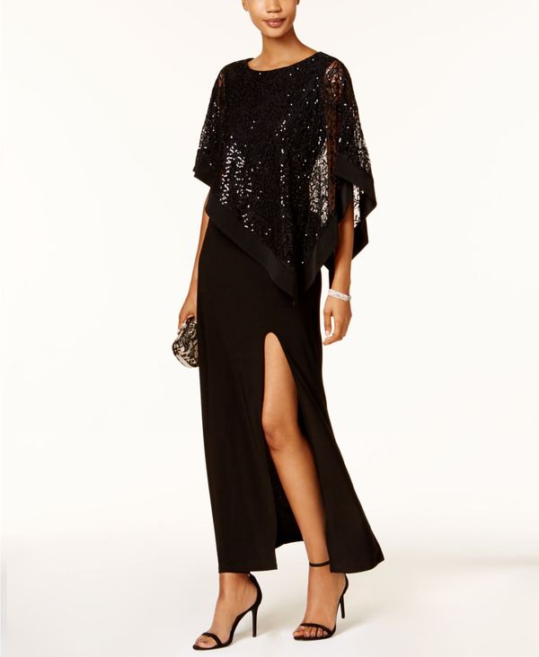 手数料安い アールアンドエムリチャーズ レディース ワンピース トップス Sequined Lace Cape Gown Black 51 Black Spi Edu Kh
