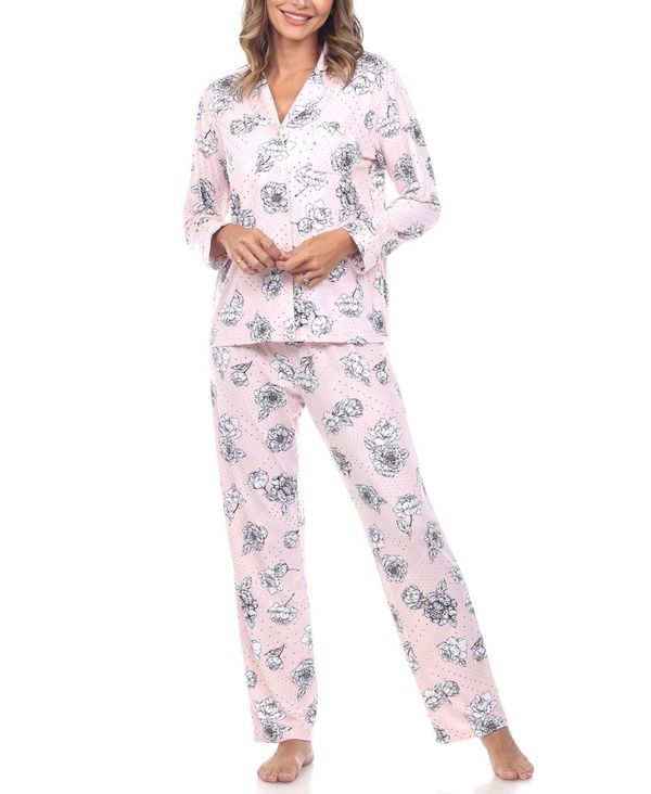 ホワイトマーク レディース アンダーウェア ナイトウェア フラワー柄 フラワー White Mark Women's Long Sleeve Floral Pajama Set 2-Piece Rose|ReVida 店