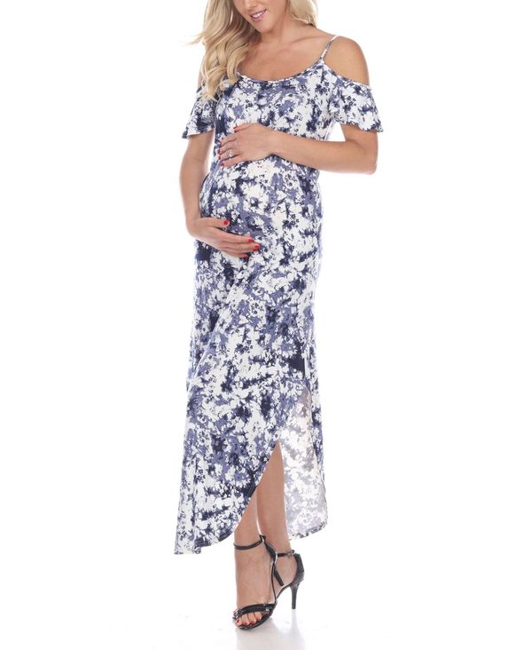 美しい ホワイトマーク レディース ワンピース トップス Women S Maternity Cold Shoulder Tie Dye Maxi Dress Navy White 正規品 Aerodynamicinc Com