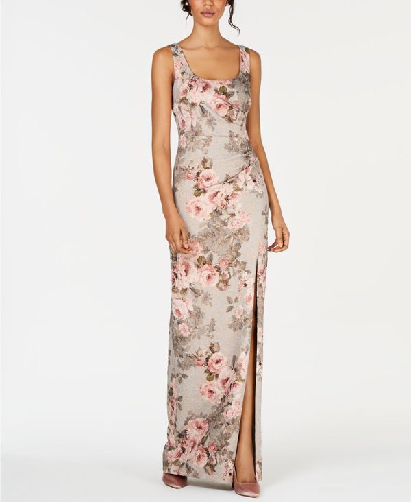 人気商品は アドリアナ パペル Floral Beige Blush Gown Floral Print Metallic トップス ワンピース レディース 51 Beigeb Qbdworks Com
