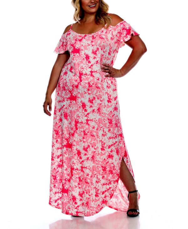 格安即決 ホワイトマーク レディース ワンピース トップス Plus Size Cold Shoulder Tie Dye Maxi Dress Pink 最適な材料 Www Estelarcr Com