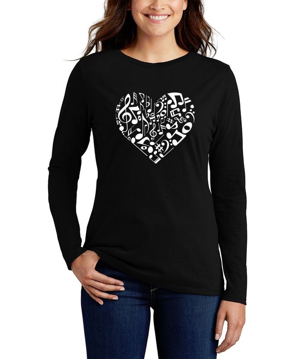 エルエーポップアート レディース トップス シャツ Tシャツ LA Pop Art Women's Long Sleeve Word Art Heart Notes T-shirt Black ブラック|ReVida 店