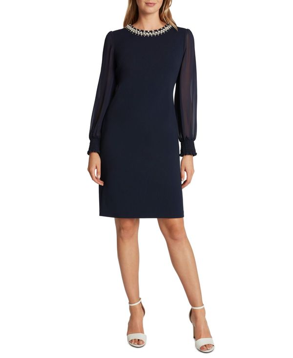 でおすすめアイテム タハリエーエスエル レディース ワンピース トップス Beaded Sheer Sleeve Sheath Dress Navy Blue 51 Navyb Bronze Qa