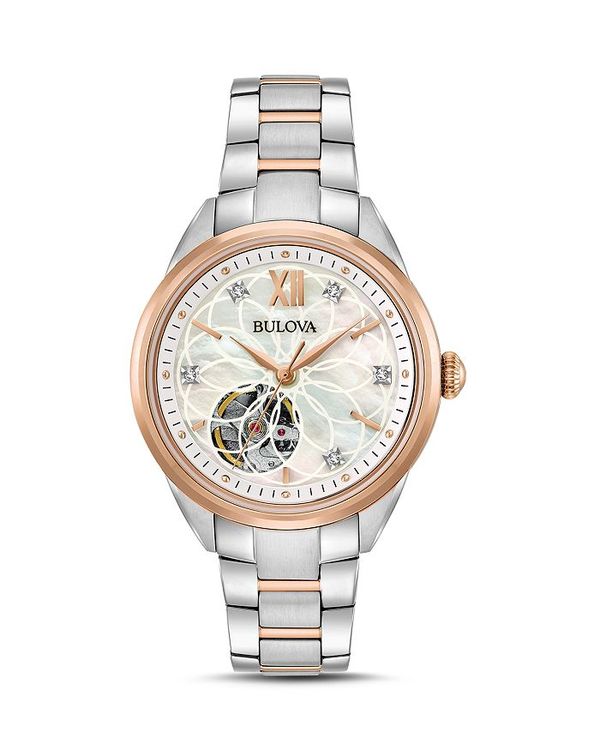 ブロバ レディース アクセサリー 腕時計 Bulova Two-Tone Automatic Watch 34.5mm White/Rose ホワイト