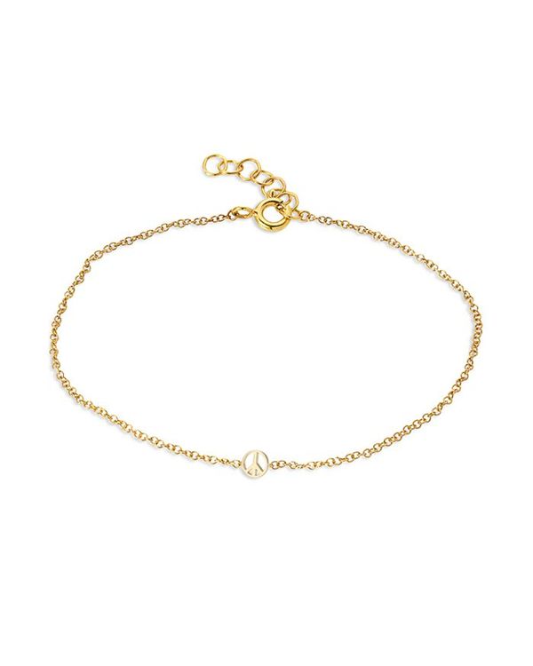 ゾエレフ レディース アクセサリー ブレスレット・バングル・アンクレット Zoe Lev 14K Yellow Gold Tiny Peace Sign Chain Link Bracelet Gold ゴールド