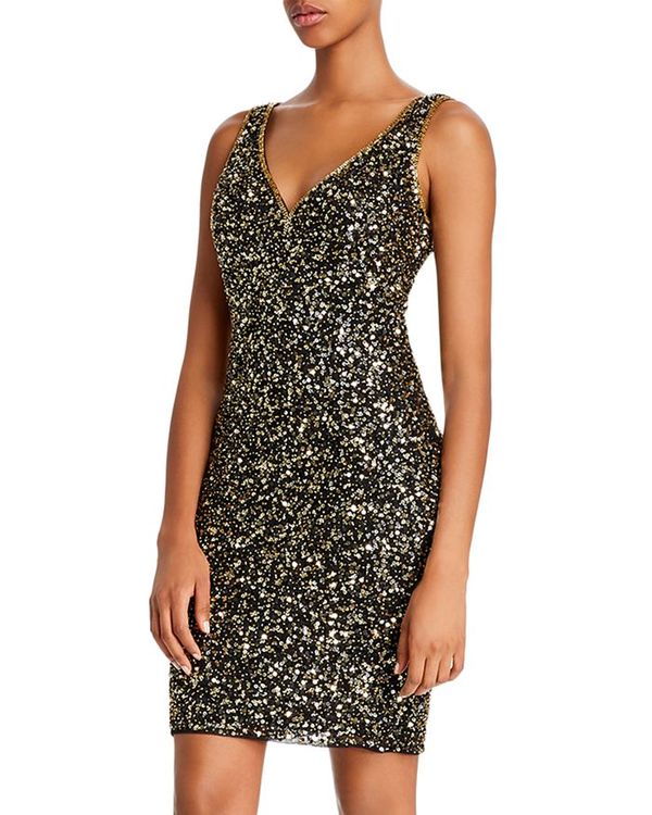 日本全国送料無料 マックダガル レディース ワンピース トップス Sequin V Back Mini Dress 100 Exclusive Black Gold 人気ブランド Crystalgalleryva Com