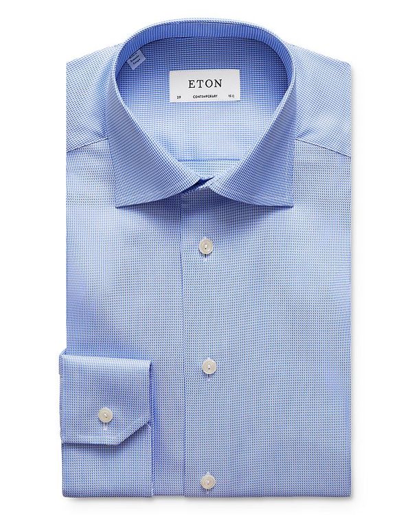 エトン メンズ トップス シャツ Eton Contemporary Fit Houndstooth Dress Shirt Blue ブルー｜ReVida 店