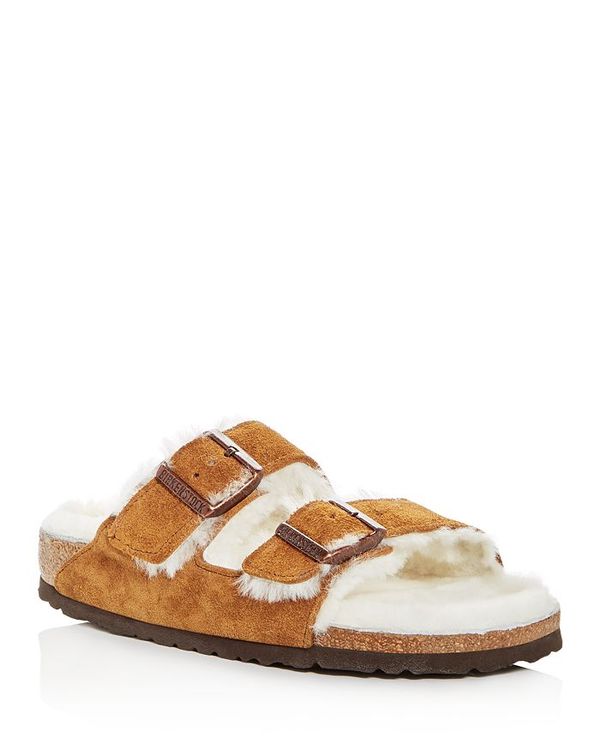 店舗良い ビルケンシュトック レディース サンダル シューズ Women's Arizona Shearling Slide Sandals Brown  www.bedminsterma.org