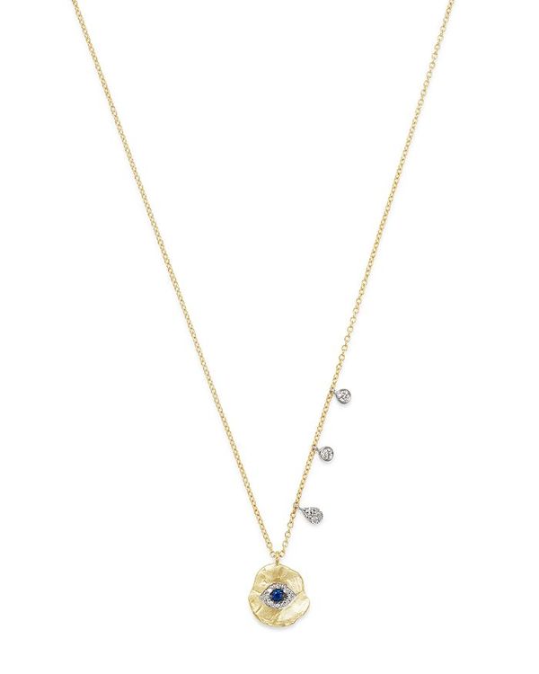メイラティ レディース アクセサリー ネックレス・チョーカー・ペンダントトップ レース Meira T 14K White & Yellow Gold Evil Eye Sapphire & Diamond Disc Pendant Necklace 16\