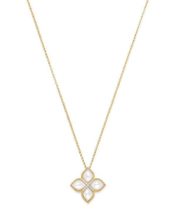 ロバートコイン レディース アクセサリー ネックレス・チョーカー・ペンダントトップ レース Roberto Coin 18K Yellow Gold Venetian Princess Mother-Of-Pearl & Diamond Pendant Necklace 16\
