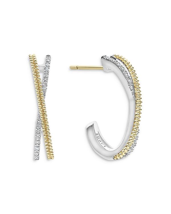 ラゴス レディース アクセサリー ピアス・イヤリング LAGOS Sterling Silver & 18K Yellow Gold Caviar Lux Diamond Hoop Earrings Silver シルバー