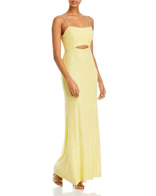 アクア レディース - 100% Column Cutout Exclusive Gown Sequin Waist Yellow アンダーウェア  ナイトウェア 2021年ファッション福袋 ナイトウェア