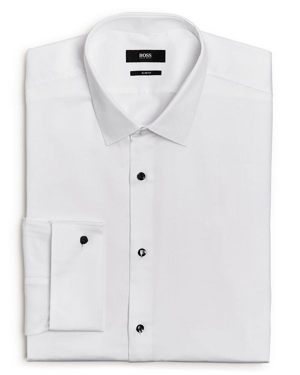 ボス メンズ トップス シャツ スリムフィット BOSS Jasper Pique Slim Fit Tuxedo Shirt White ホワイト｜ReVida 店