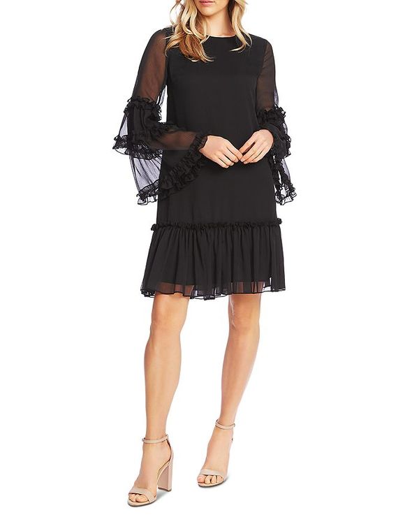 セセ レディース ワンピース トップス Bell Sleeve Ruffle Dress Rich Black Painfreepainrelief Com