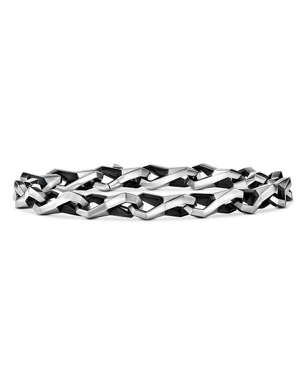 デイビット ユーマン メンズ ブレスレット バングル アンクレット アクセサリー Men's Sterling Silver Chain Angled  Link Bracelet Black 期間限定特別価格