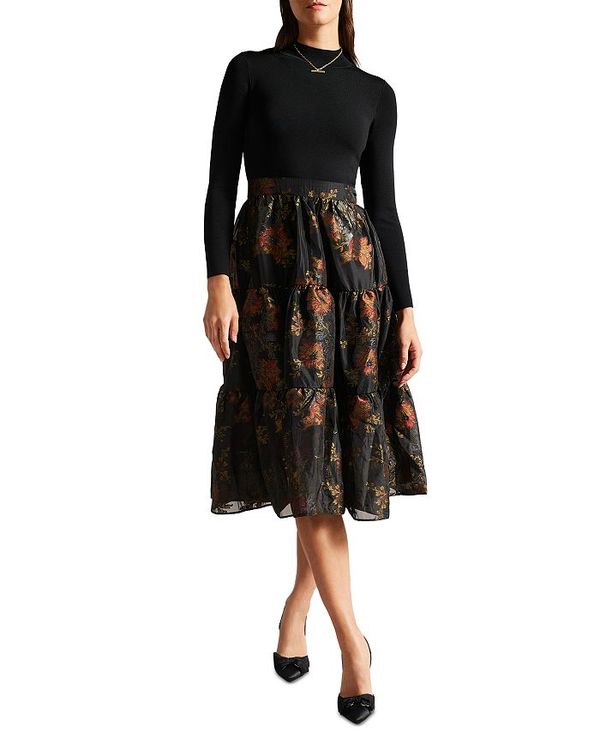 ワンピース テッドベーカー レディース ワンピース トップス Audria Knit Bodice Tiered Midi Dress Black Revida 楽天市場店