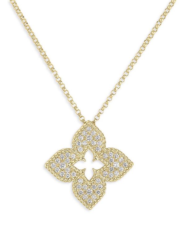 ロバートコイン レディース アクセサリー ネックレス・チョーカー・ペンダントトップ レース Roberto Coin 18K Yellow Gold Venetian Princess Diamond Flower Pendant Necklace 17\