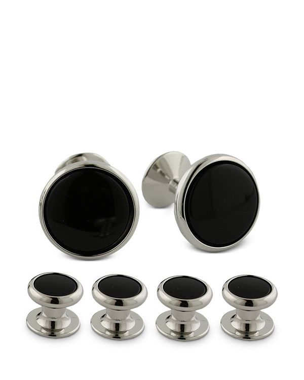 デイビッドドナヒュー メンズ アクセサリー カフスボタン David Donahue Onyx Stud & Cufflinks Set Black/Silver ブラック