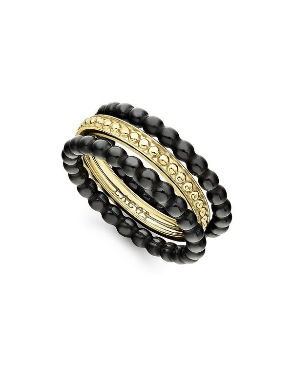 ラゴス レディース アクセサリー リング LAGOS 18K Yellow Gold Caviar Gold Black Ceramic Stacking Rings Set of 3 Black/Gold ブラック
