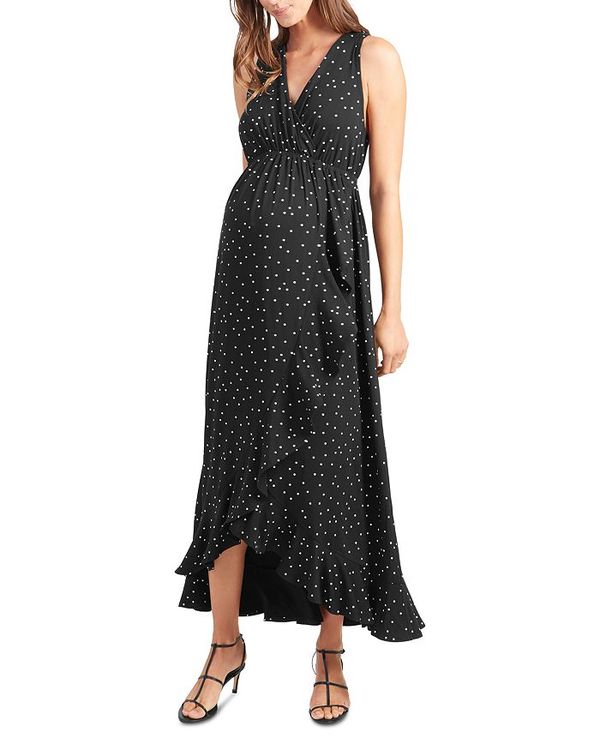 レディースファッション ワンピース Maxi Ruffle Racerback Maternity トップス ワンピース レディース イングリッド イザベル Dress Print Dot Polka Black 期間限定キャンペーン Webapps Iriworldwide Com