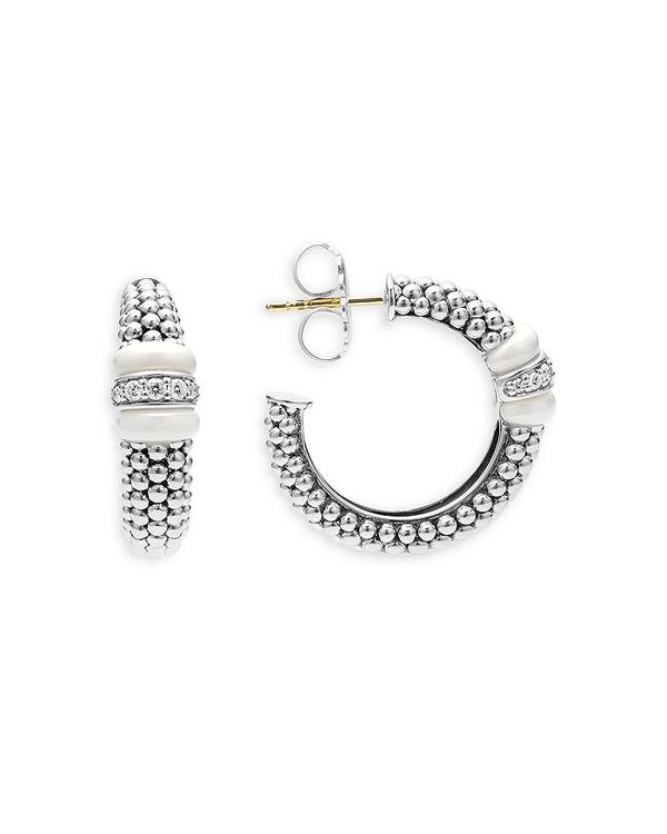 ラゴス レディース アクセサリー ピアス・イヤリング LAGOS Ceramic & Sterling Silver White Caviar Diamond Hoop Earrings White/Silver ホワイト 163,900円